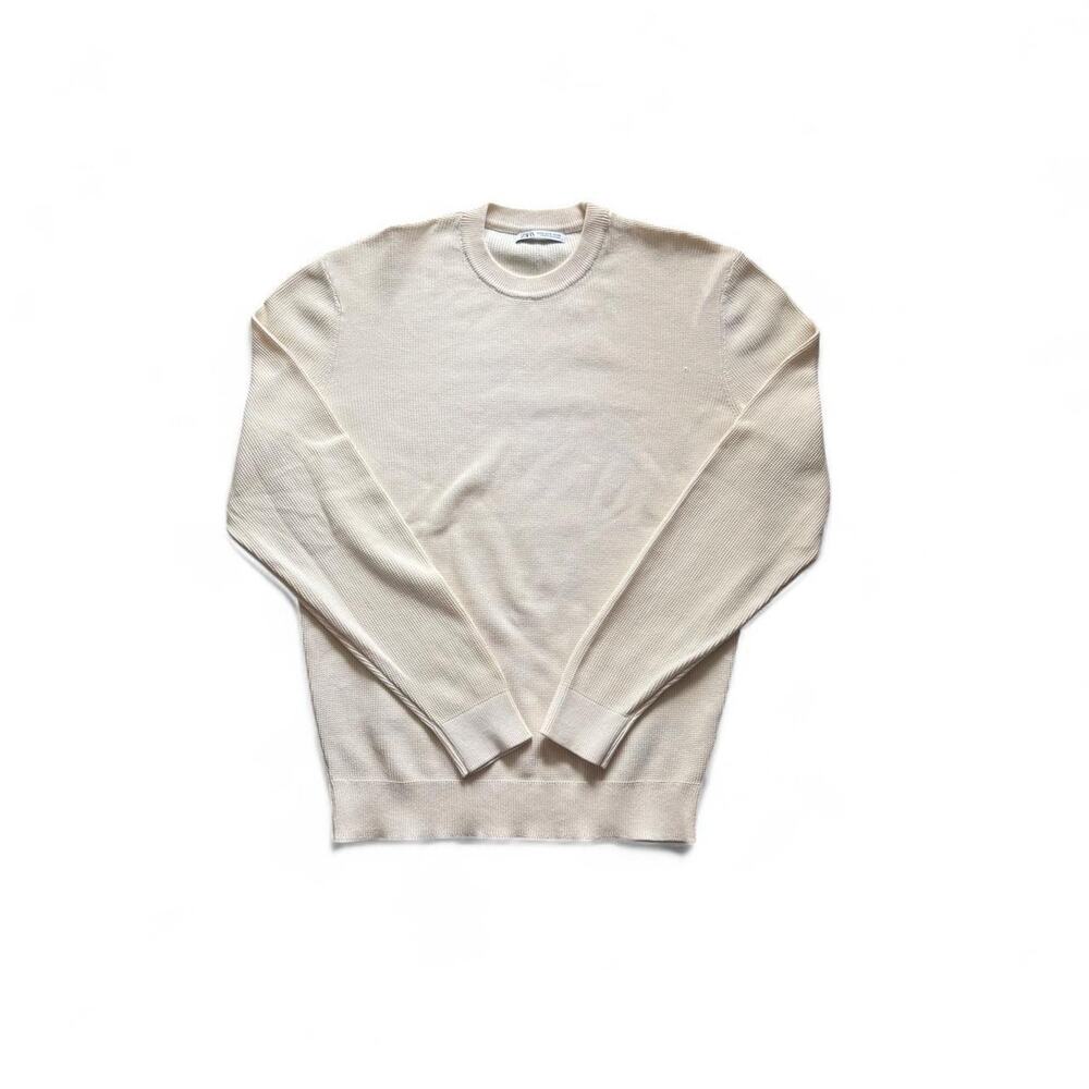 ZARA Cream Knit Crewneck Sweater